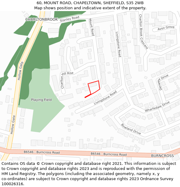 60, MOUNT ROAD, CHAPELTOWN, SHEFFIELD, S35 2WB: Location map and indicative extent of plot