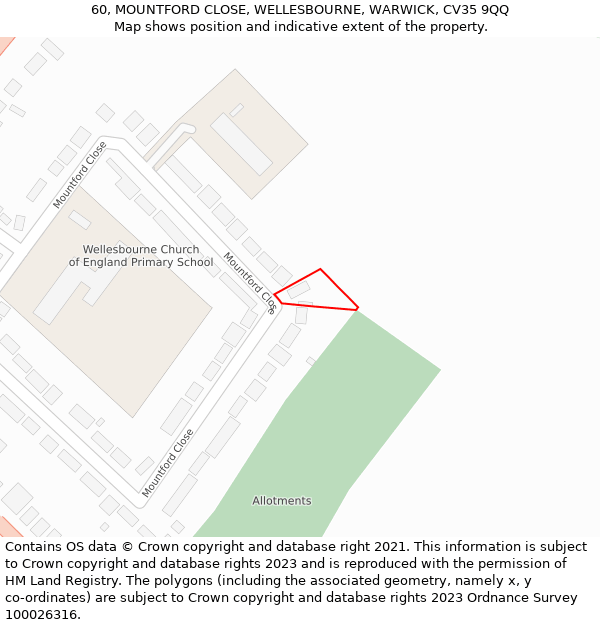 60, MOUNTFORD CLOSE, WELLESBOURNE, WARWICK, CV35 9QQ: Location map and indicative extent of plot