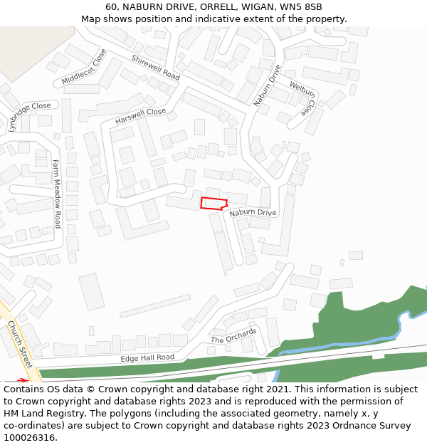 60, NABURN DRIVE, ORRELL, WIGAN, WN5 8SB: Location map and indicative extent of plot
