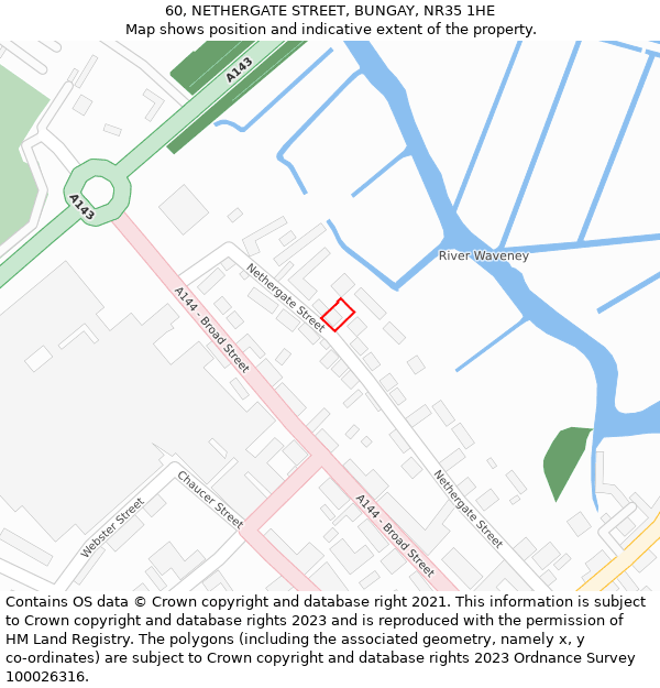 60, NETHERGATE STREET, BUNGAY, NR35 1HE: Location map and indicative extent of plot