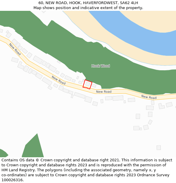 60, NEW ROAD, HOOK, HAVERFORDWEST, SA62 4LH: Location map and indicative extent of plot