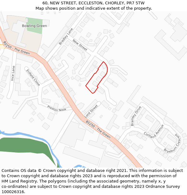 60, NEW STREET, ECCLESTON, CHORLEY, PR7 5TW: Location map and indicative extent of plot