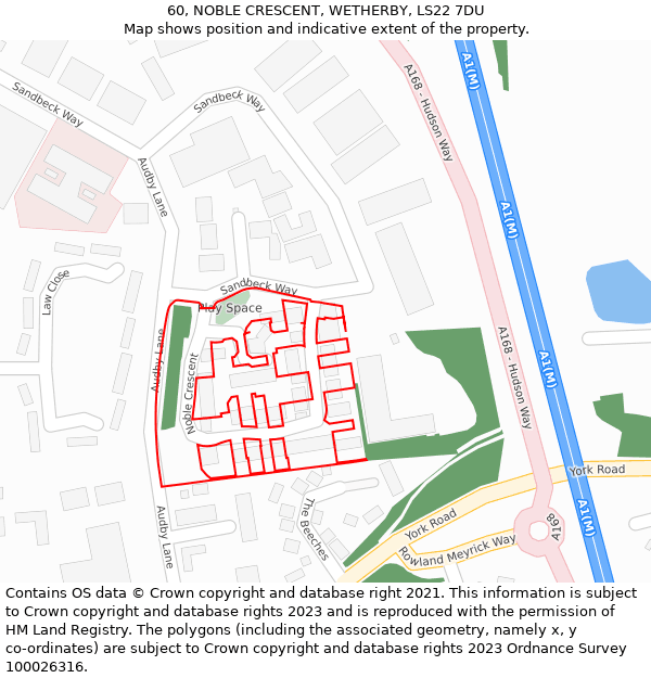 60, NOBLE CRESCENT, WETHERBY, LS22 7DU: Location map and indicative extent of plot