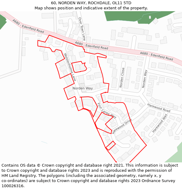 60, NORDEN WAY, ROCHDALE, OL11 5TD: Location map and indicative extent of plot