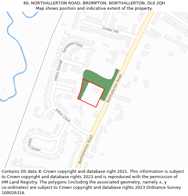 60, NORTHALLERTON ROAD, BROMPTON, NORTHALLERTON, DL6 2QH: Location map and indicative extent of plot