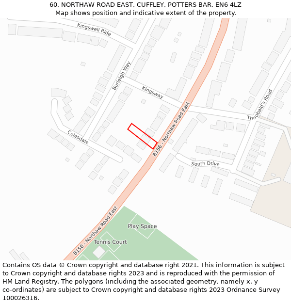 60, NORTHAW ROAD EAST, CUFFLEY, POTTERS BAR, EN6 4LZ: Location map and indicative extent of plot