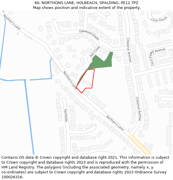 60, NORTHONS LANE, HOLBEACH, SPALDING, PE12 7PZ: Location map and indicative extent of plot