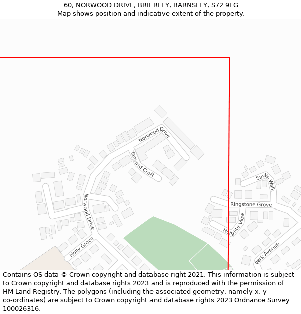 60, NORWOOD DRIVE, BRIERLEY, BARNSLEY, S72 9EG: Location map and indicative extent of plot