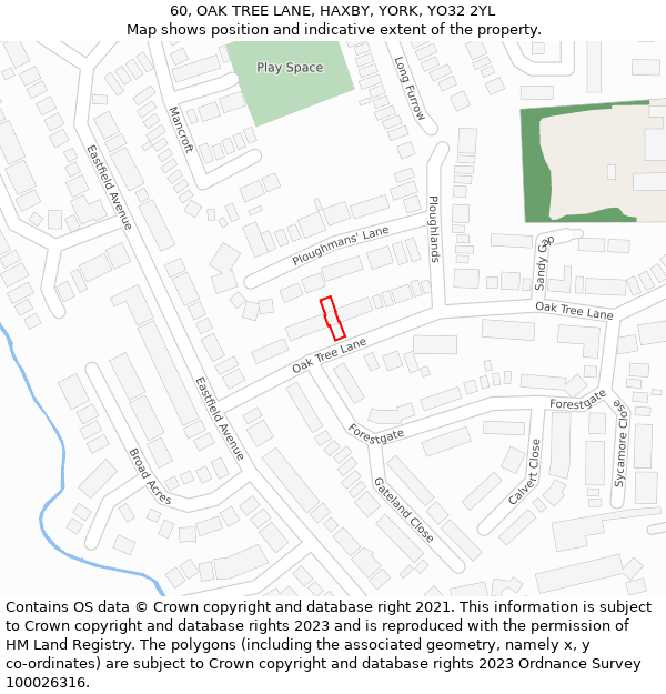 60, OAK TREE LANE, HAXBY, YORK, YO32 2YL: Location map and indicative extent of plot