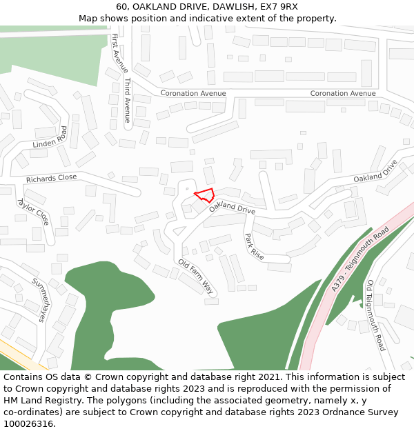 60, OAKLAND DRIVE, DAWLISH, EX7 9RX: Location map and indicative extent of plot