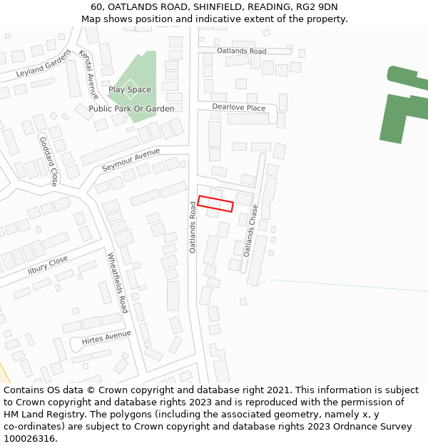 60, OATLANDS ROAD, SHINFIELD, READING, RG2 9DN: Location map and indicative extent of plot