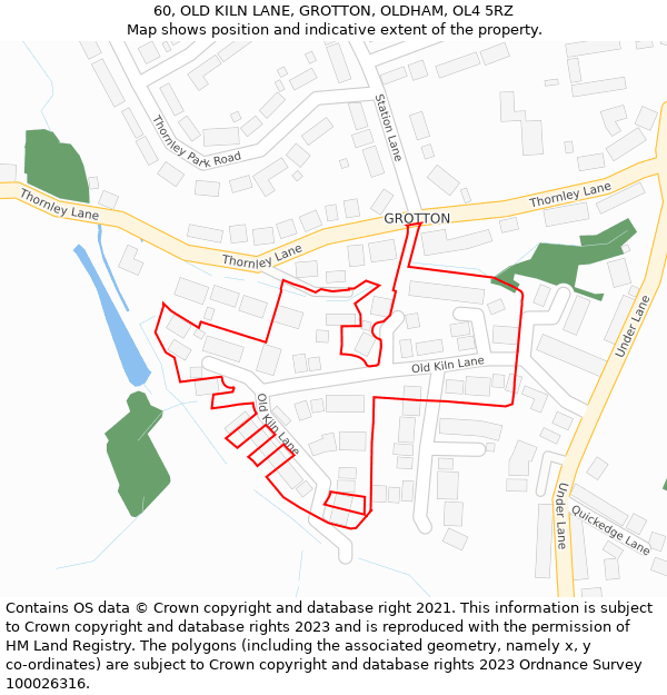 60, OLD KILN LANE, GROTTON, OLDHAM, OL4 5RZ: Location map and indicative extent of plot