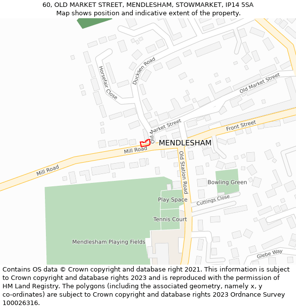60, OLD MARKET STREET, MENDLESHAM, STOWMARKET, IP14 5SA: Location map and indicative extent of plot