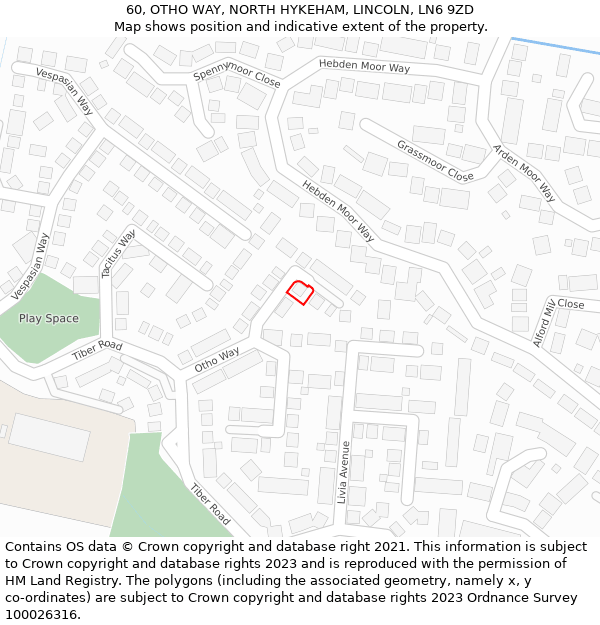 60, OTHO WAY, NORTH HYKEHAM, LINCOLN, LN6 9ZD: Location map and indicative extent of plot