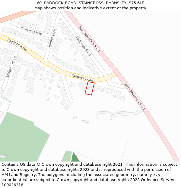 60, PADDOCK ROAD, STAINCROSS, BARNSLEY, S75 6LE: Location map and indicative extent of plot