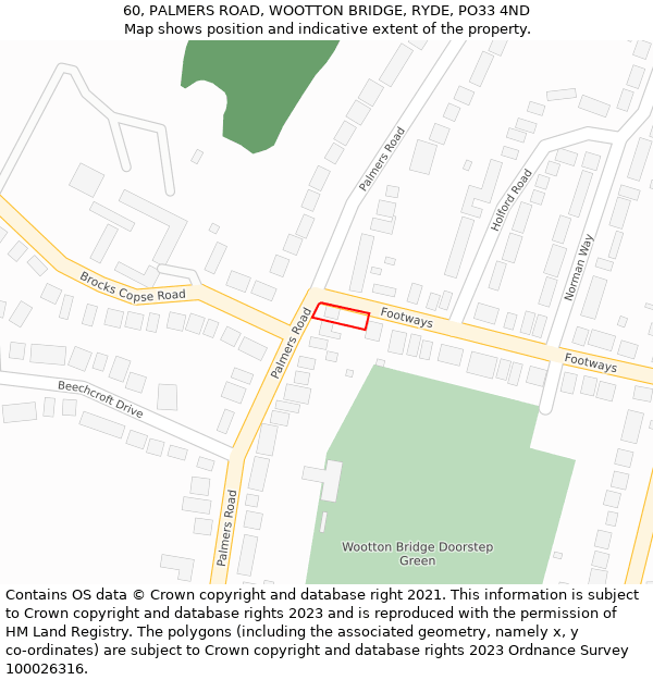 60, PALMERS ROAD, WOOTTON BRIDGE, RYDE, PO33 4ND: Location map and indicative extent of plot
