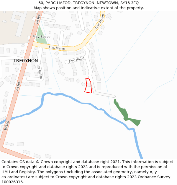 60, PARC HAFOD, TREGYNON, NEWTOWN, SY16 3EQ: Location map and indicative extent of plot