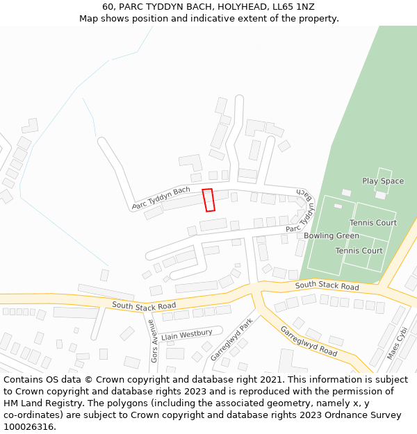 60, PARC TYDDYN BACH, HOLYHEAD, LL65 1NZ: Location map and indicative extent of plot