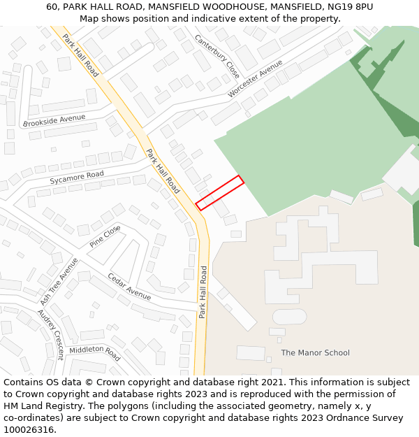 60, PARK HALL ROAD, MANSFIELD WOODHOUSE, MANSFIELD, NG19 8PU: Location map and indicative extent of plot