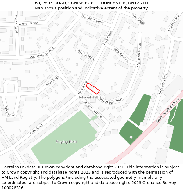 60, PARK ROAD, CONISBROUGH, DONCASTER, DN12 2EH: Location map and indicative extent of plot