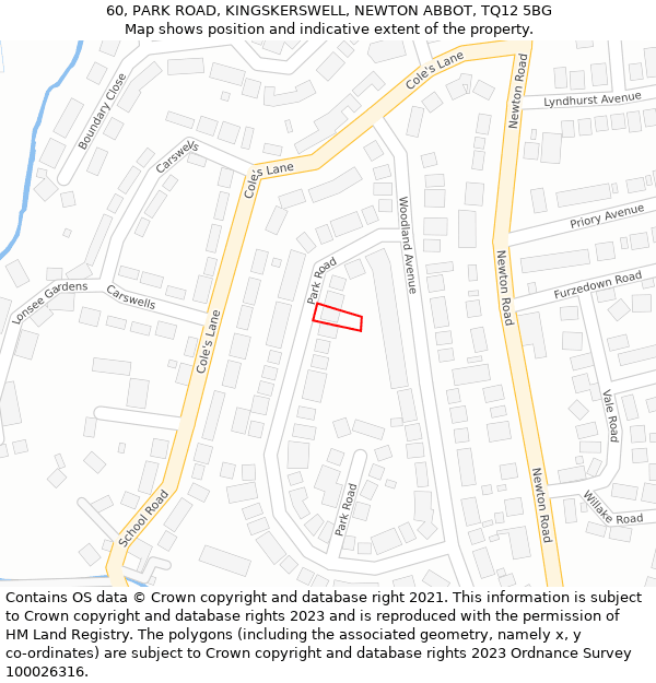 60, PARK ROAD, KINGSKERSWELL, NEWTON ABBOT, TQ12 5BG: Location map and indicative extent of plot