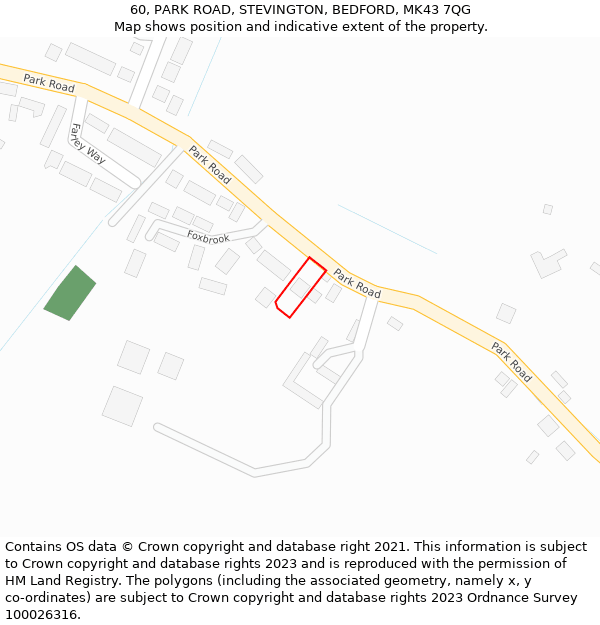 60, PARK ROAD, STEVINGTON, BEDFORD, MK43 7QG: Location map and indicative extent of plot