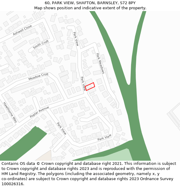 60, PARK VIEW, SHAFTON, BARNSLEY, S72 8PY: Location map and indicative extent of plot