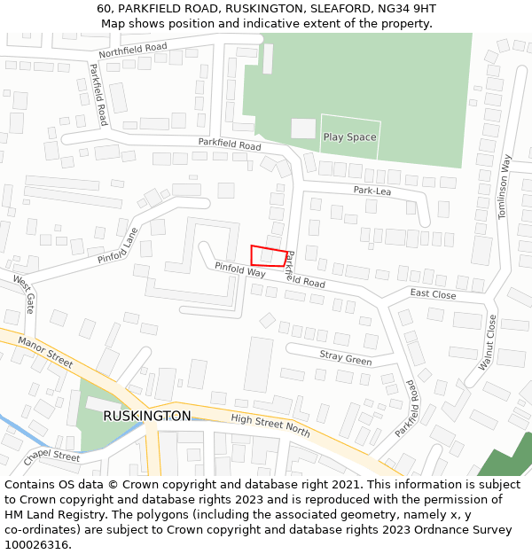 60, PARKFIELD ROAD, RUSKINGTON, SLEAFORD, NG34 9HT: Location map and indicative extent of plot