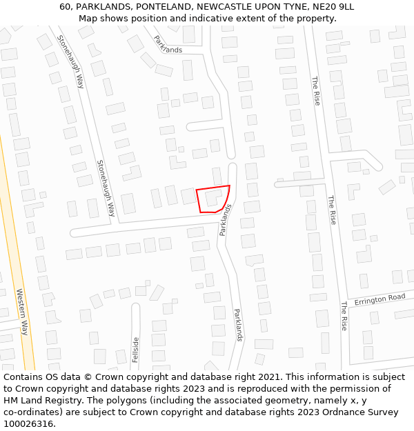 60, PARKLANDS, PONTELAND, NEWCASTLE UPON TYNE, NE20 9LL: Location map and indicative extent of plot