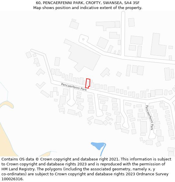 60, PENCAERFENNI PARK, CROFTY, SWANSEA, SA4 3SF: Location map and indicative extent of plot