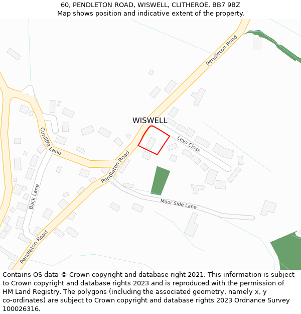 60, PENDLETON ROAD, WISWELL, CLITHEROE, BB7 9BZ: Location map and indicative extent of plot
