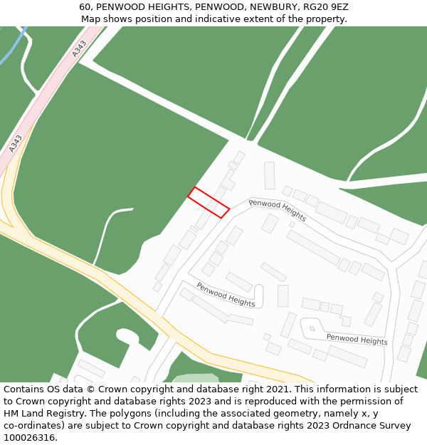 60, PENWOOD HEIGHTS, PENWOOD, NEWBURY, RG20 9EZ: Location map and indicative extent of plot