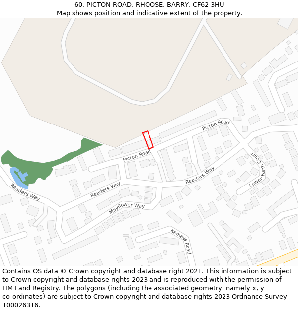 60, PICTON ROAD, RHOOSE, BARRY, CF62 3HU: Location map and indicative extent of plot