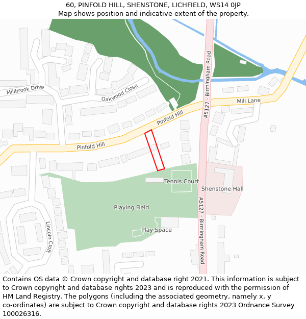 60, PINFOLD HILL, SHENSTONE, LICHFIELD, WS14 0JP: Location map and indicative extent of plot