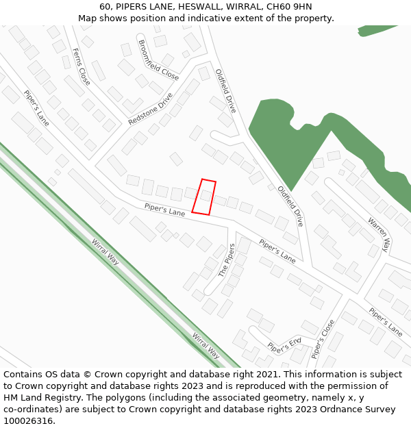 60, PIPERS LANE, HESWALL, WIRRAL, CH60 9HN: Location map and indicative extent of plot