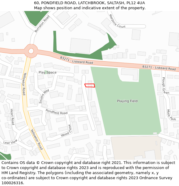 60, PONDFIELD ROAD, LATCHBROOK, SALTASH, PL12 4UA: Location map and indicative extent of plot