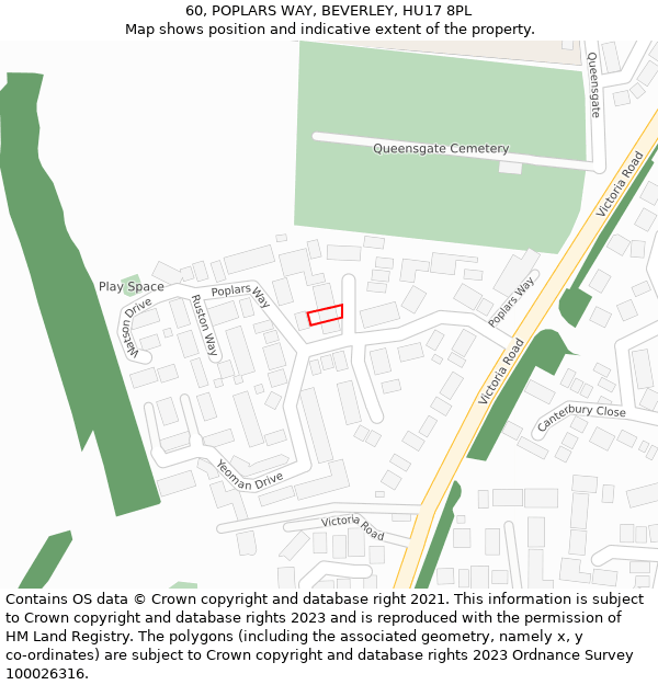 60, POPLARS WAY, BEVERLEY, HU17 8PL: Location map and indicative extent of plot