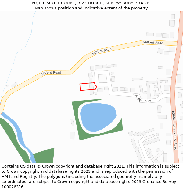 60, PRESCOTT COURT, BASCHURCH, SHREWSBURY, SY4 2BF: Location map and indicative extent of plot