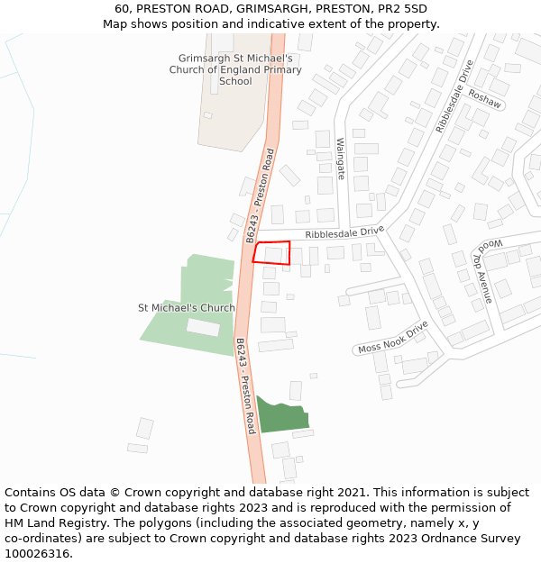 60, PRESTON ROAD, GRIMSARGH, PRESTON, PR2 5SD: Location map and indicative extent of plot