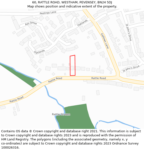 60, RATTLE ROAD, WESTHAM, PEVENSEY, BN24 5DJ: Location map and indicative extent of plot