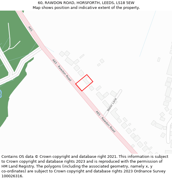 60, RAWDON ROAD, HORSFORTH, LEEDS, LS18 5EW: Location map and indicative extent of plot