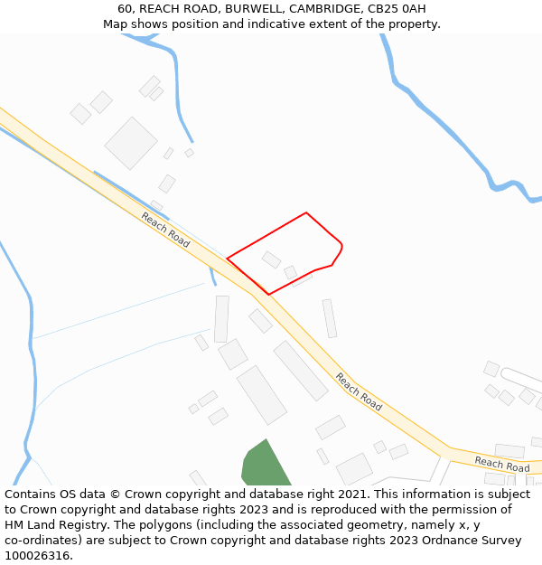 60, REACH ROAD, BURWELL, CAMBRIDGE, CB25 0AH: Location map and indicative extent of plot