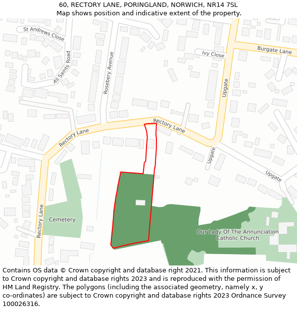 60, RECTORY LANE, PORINGLAND, NORWICH, NR14 7SL: Location map and indicative extent of plot