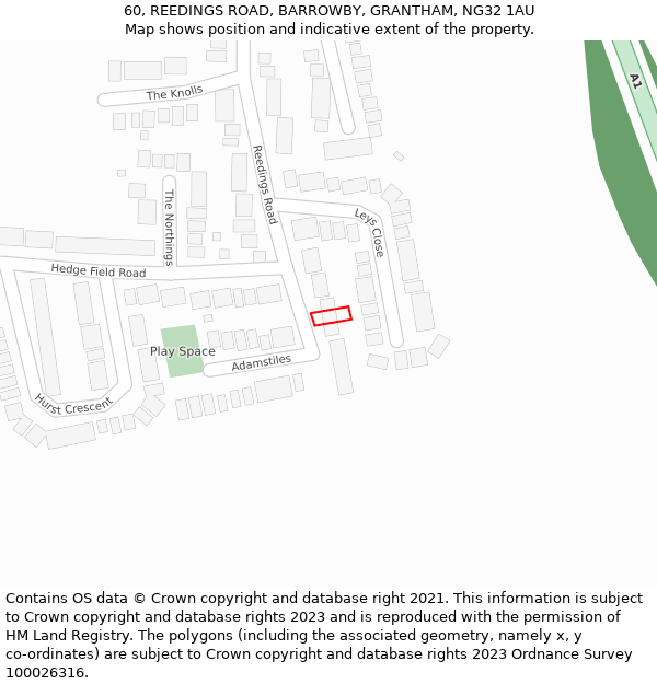 60, REEDINGS ROAD, BARROWBY, GRANTHAM, NG32 1AU: Location map and indicative extent of plot