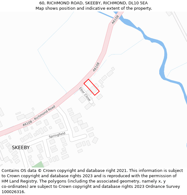 60, RICHMOND ROAD, SKEEBY, RICHMOND, DL10 5EA: Location map and indicative extent of plot