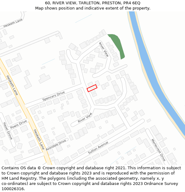 60, RIVER VIEW, TARLETON, PRESTON, PR4 6EQ: Location map and indicative extent of plot