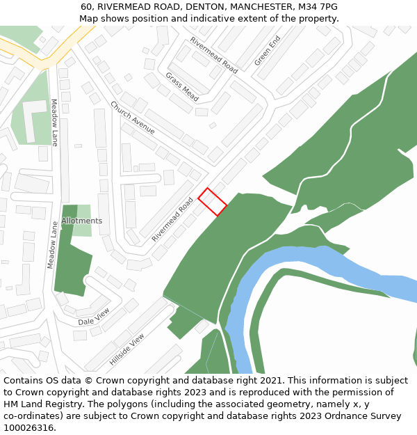 60, RIVERMEAD ROAD, DENTON, MANCHESTER, M34 7PG: Location map and indicative extent of plot