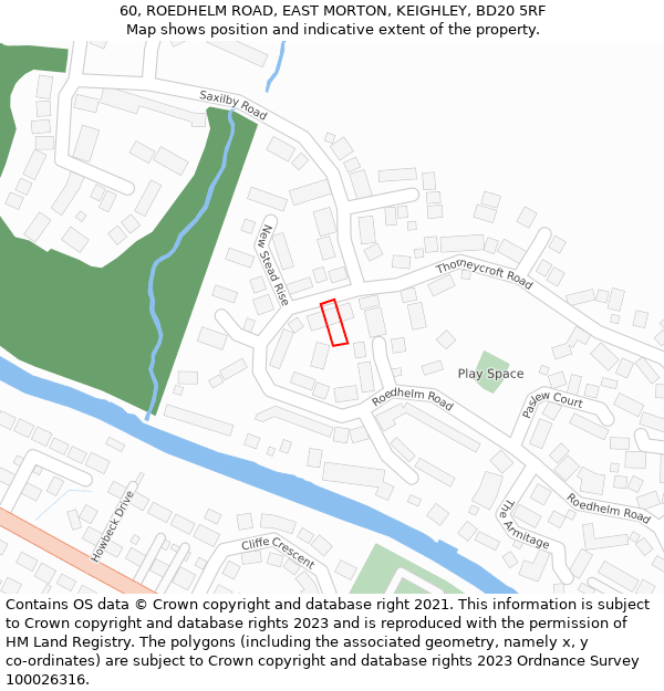 60, ROEDHELM ROAD, EAST MORTON, KEIGHLEY, BD20 5RF: Location map and indicative extent of plot