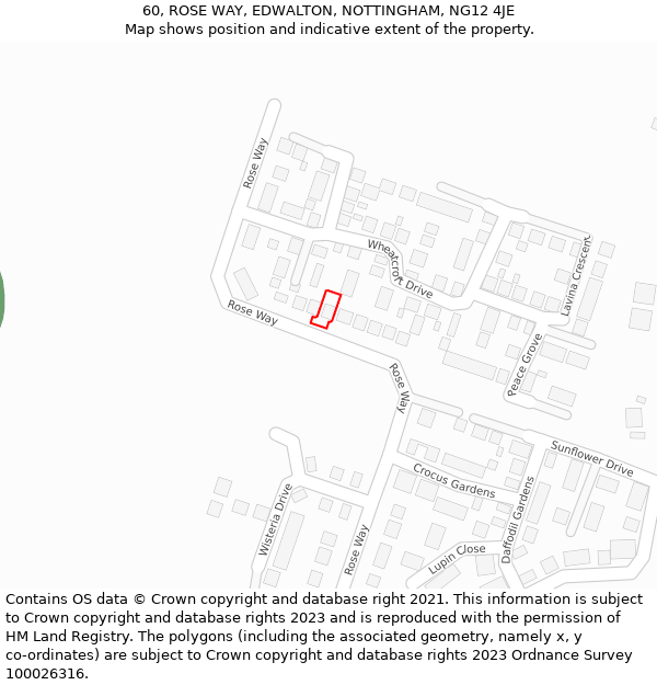 60, ROSE WAY, EDWALTON, NOTTINGHAM, NG12 4JE: Location map and indicative extent of plot