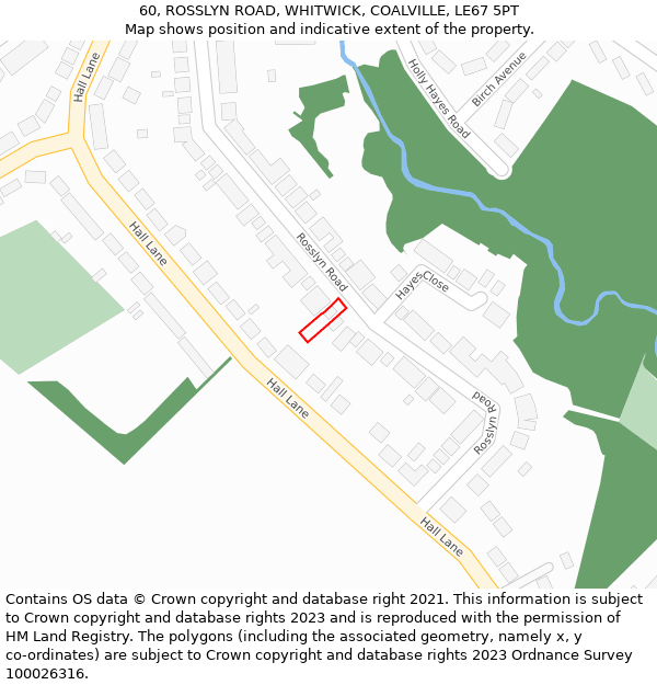 60, ROSSLYN ROAD, WHITWICK, COALVILLE, LE67 5PT: Location map and indicative extent of plot